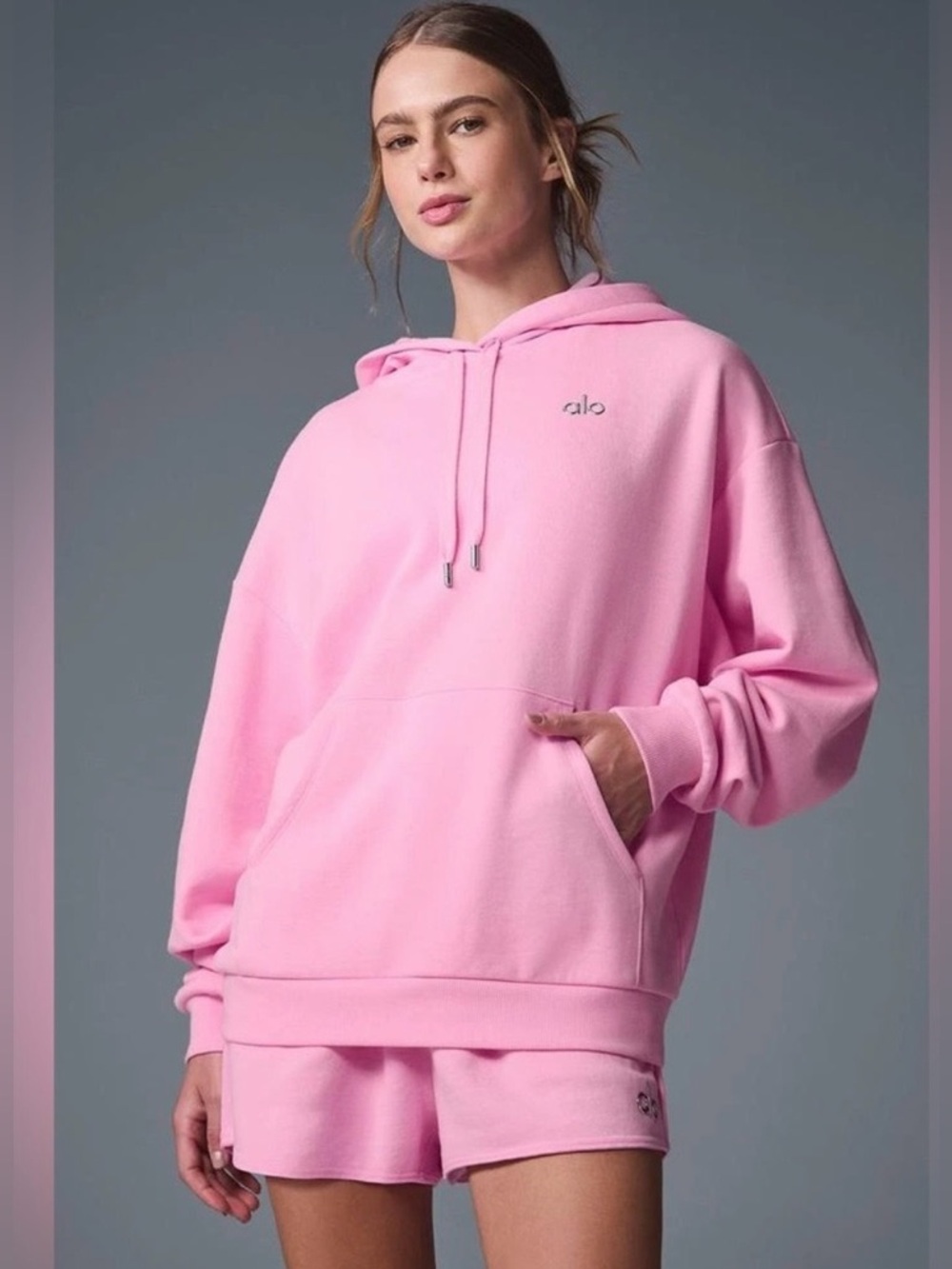 ALO Pink Pullover Hoodie with Kangaroo Pocket